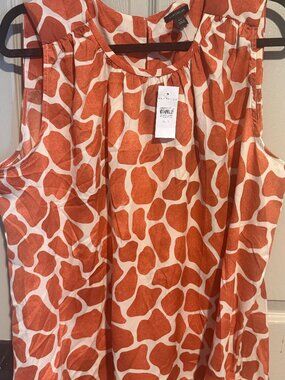 🦒 Ann Taylor Rust & White Abstract Giraffe Print Shell 🦒
